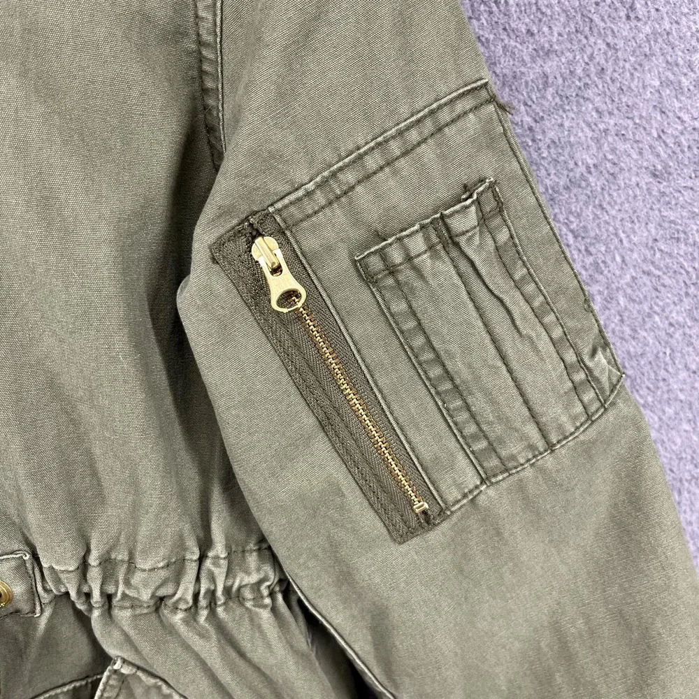 GAP Kids Jacket Girls Small 6-7 Olive Hooded Parka Faux Fur‎ Trim Utility Anorak